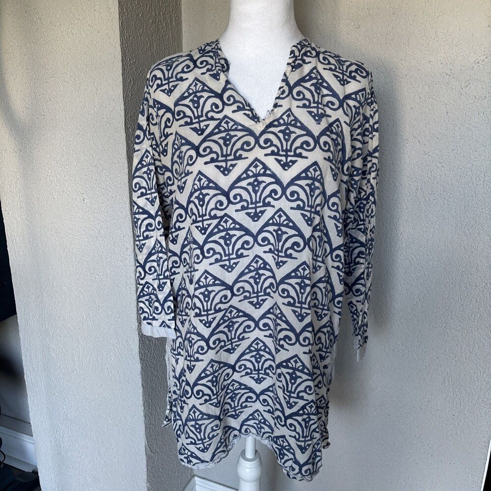 Roberta Roller Rabbit Kurta Top Tunic Coverup Sleep dress Blue White Size Small